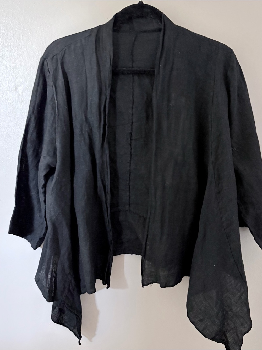 Pronto Moda Perla Black 100% Linen Open Front Cardigan Jacket Made in Italy S/M